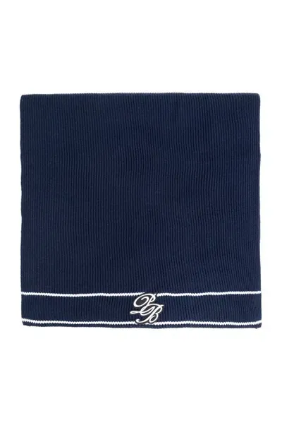 Balmain Pb Logo Knitted Scarf In Navy