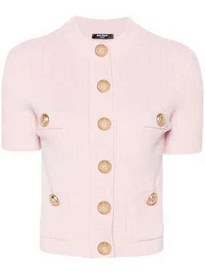 Balmain Pink B Knitted Cardigan