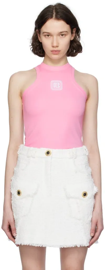 Balmain Logo-embroidered Tank Top In Pink