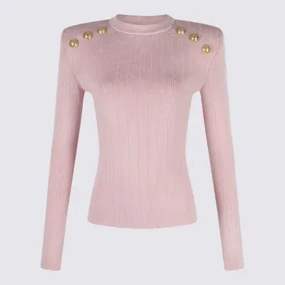 Balmain Pink Viscose Knitwear In Rose Clair