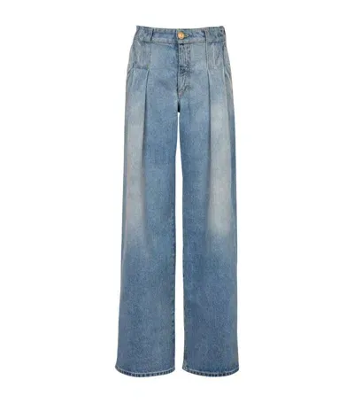 Balmain Pleated Wide-leg Jeans In Blue