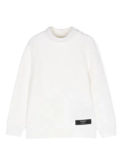 Balmain Kids' Roll-neck Wool Jumper In White