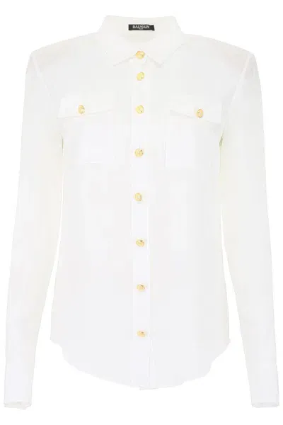 Balmain Buttoned Long In White