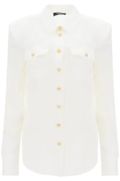 Balmain Silk Shirt With Padded Shoulders In White