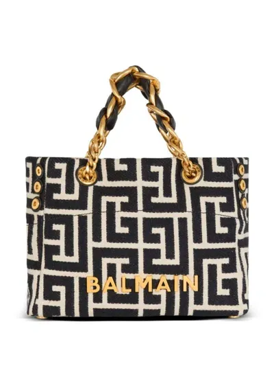 Balmain Small 1945 Soft Jacquard Tote Bag In Black