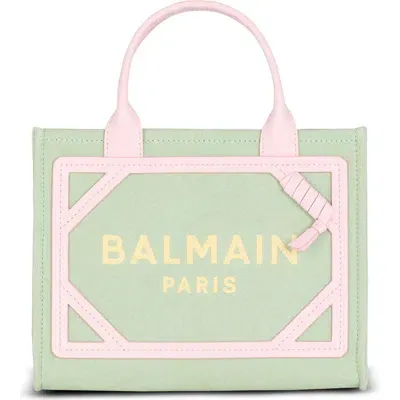 Balmain Small B-army Canvas Tote Bag In Ujr Pale Green/multi