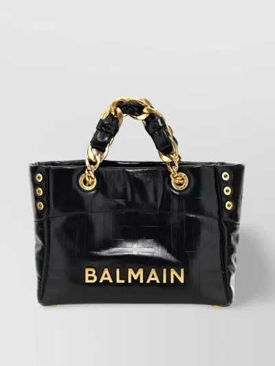 Balmain Small Soft 1945 Calf Leather Tote Bag In Black