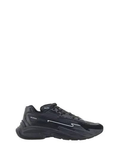 Balmain Black Run-row Leather Sneakers In 0pa Noir