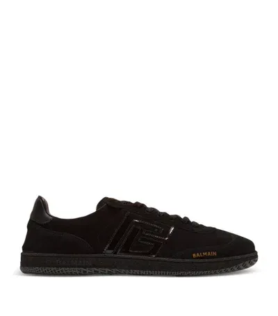 Balmain Suede Swan Sneakers In Black