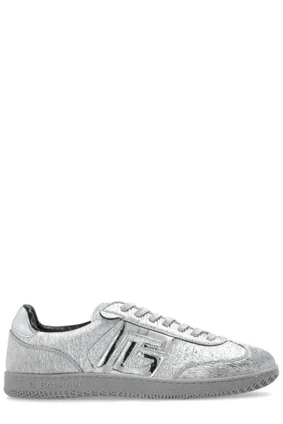 Balmain Swan Pb Logo Sneakers In Silver