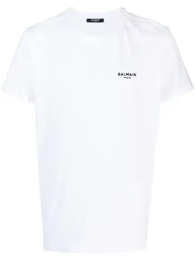 Balmain T-shirt A Maniche Corte Floccata  Paris In White