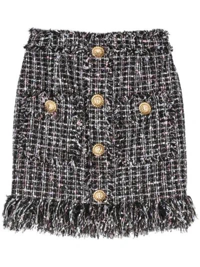 Balmain Tweed Mini Skirt In Black