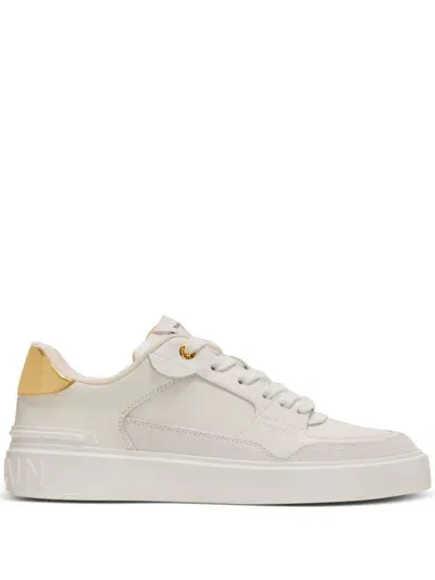 Balmain B-court Flip Leather Sneakers In White