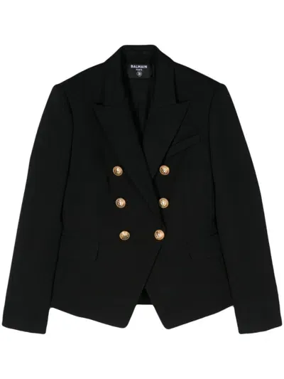 Balmain Wool Double Breasted Jacket In Black