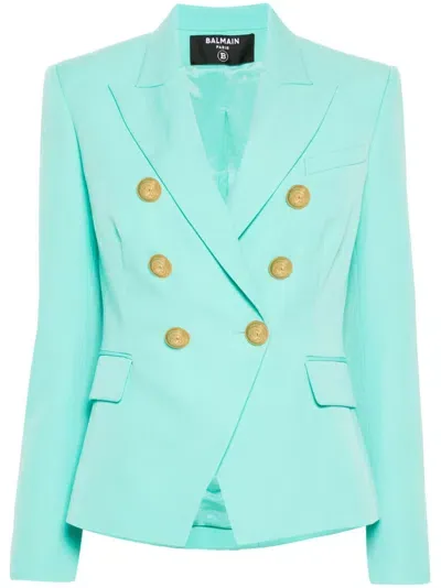 Balmain Double-breasted Blazer In Green