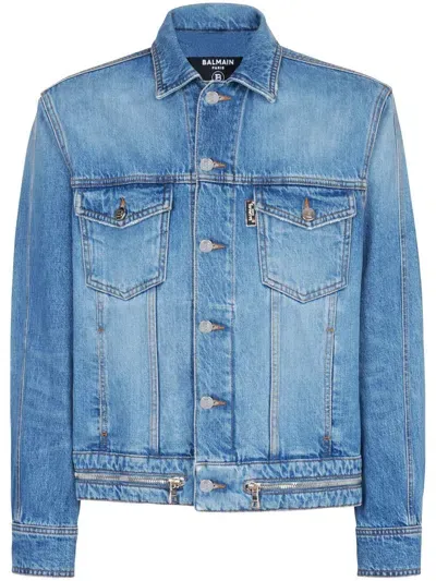 Balmain Buttoned Cotton Denim Jacket In Blue