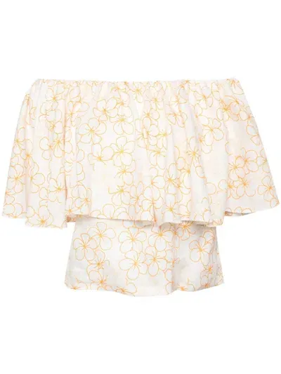 Bambah Yellow Daisy Ruffle Top In White