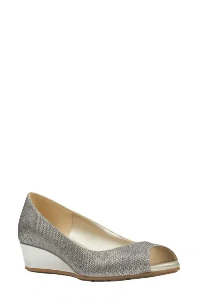 Bandolino Peep Toe Wedge Pump In Metallic Glam Fabric