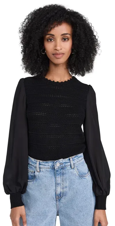 Banjanan Rosie Crochet Mix Crew Neck Black