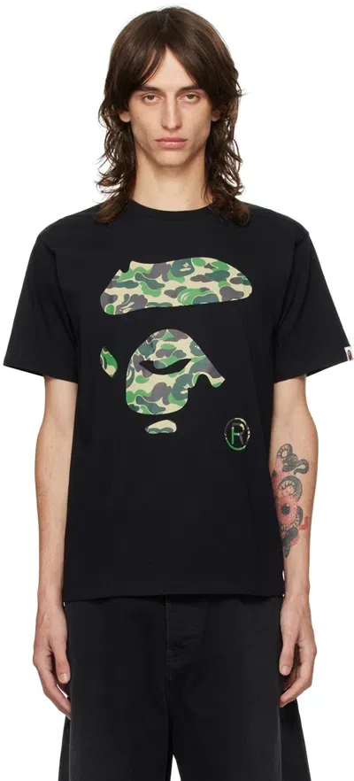 Bape Black Abc Camo Ape Face T-shirt In Black X Green