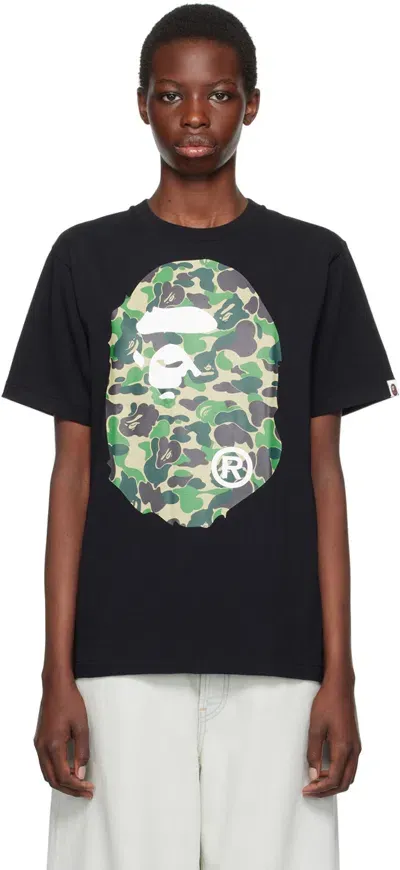 Bape Black Abc Camo Big Ape Head T-shirt In Black X Green