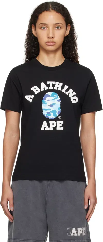 Bape Black Abc Camo College T-shirt In Black X Blue