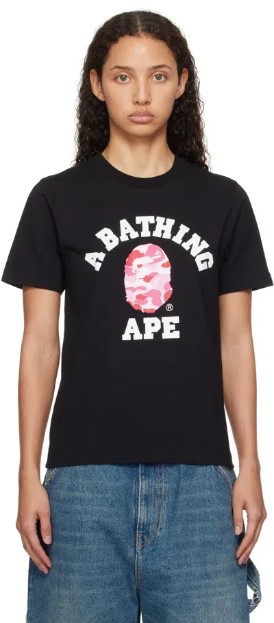 Bape Black Abc Camo College T-shirt In Black X Pink