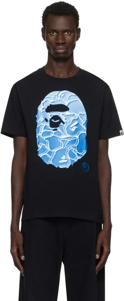 Bape Black Abc Sea Surface Camo Ape Head T-shirt