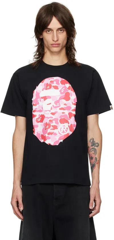 Bape Black And Pink Abc Camo Big Ape T-shirt In Black X Pink