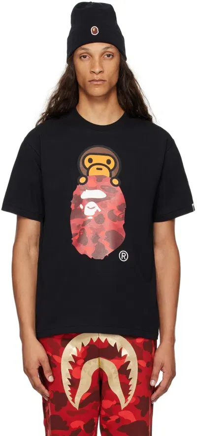 Bape Black Color Camo Milo On Ape Head T-shirt In Black X Red