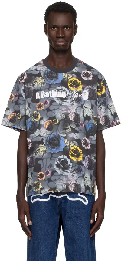 Bape Black Floral Solid Camo Logo Relaxed Fit T-shirt