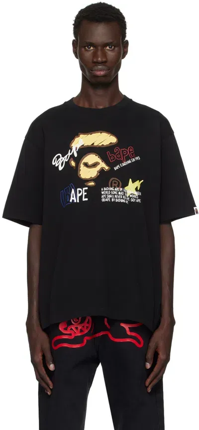 Bape Black Hand Draw Graphic Relaxed Fit T-shirt