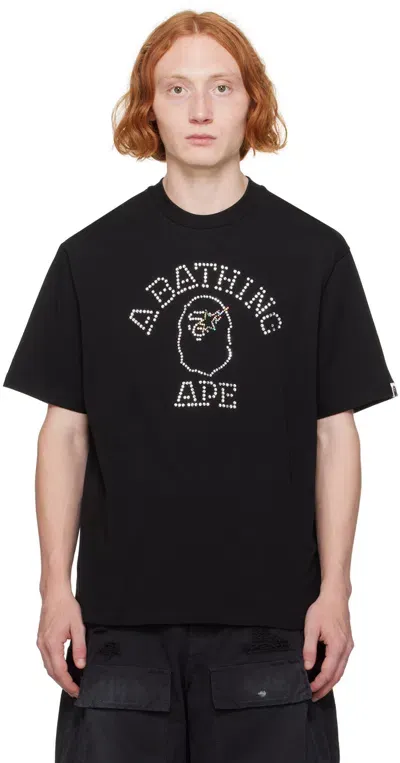 Bape Black Rhinestone College T-shirt