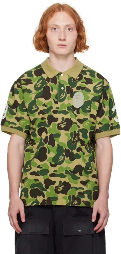 Bape Green Abc Camo Large Ape Head Polo