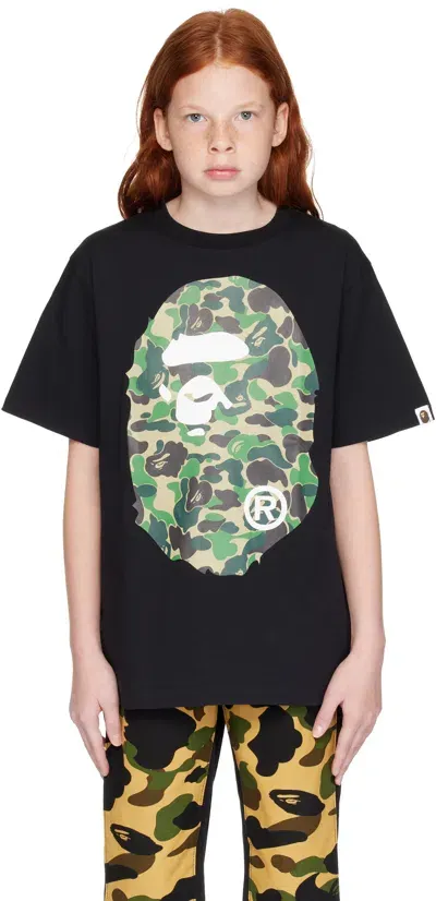 Bape Kids Black Abc Camo Big Ape Head T-shirt In Black X Green