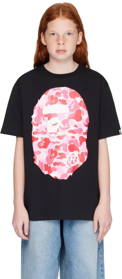 Bape Kids Black Abc Camo Big Ape Head T-shirt In Black X Pink