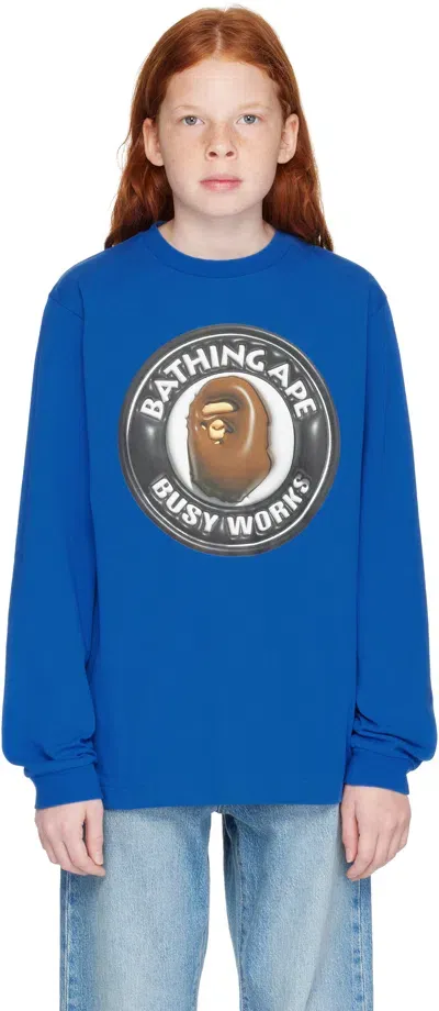 Bape Kids Blue 3d Busy Works Long Sleeve T-shirt