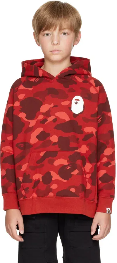 Bape Kids Red Color Camo Ape Head Hoodie