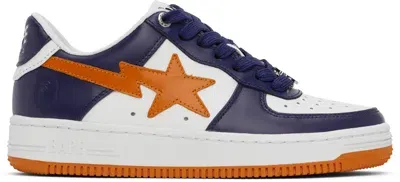 Bape Navy & Orange Sta #3 Sneakers In Blue