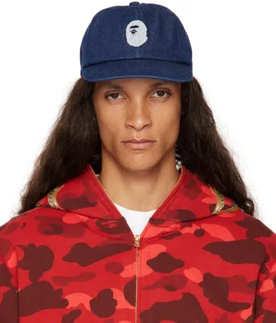 Bape Navy Ape Head Cap In Indigo