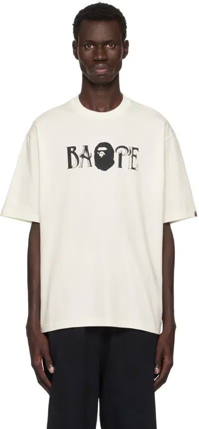 Bape Off-white Screen Print Logo Relaxed Fit T-shirt In Ivory