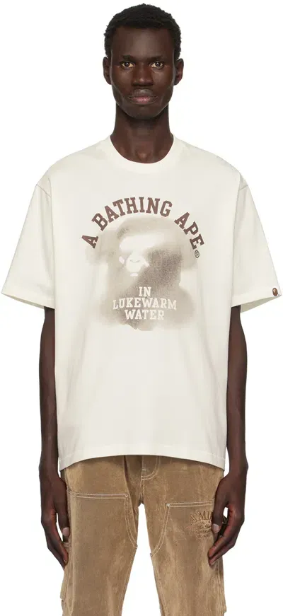 Bape Off-white Water Print College Logo Relaxed Fit T-shirt In Ivory