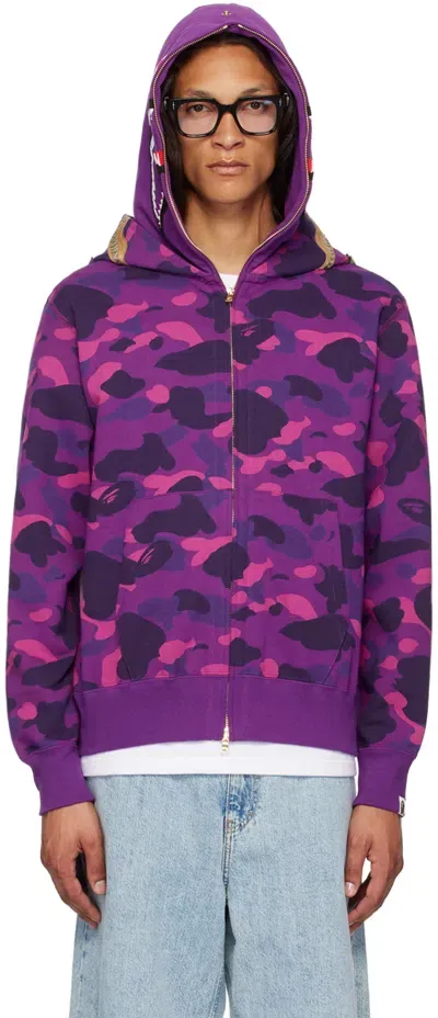 Bape Purple Color Camo Double Shark Full Zip Hoodie