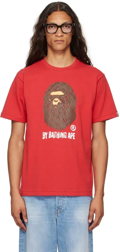 Bape Red Hand Drawn 'by Bathing Ape' T-shirt