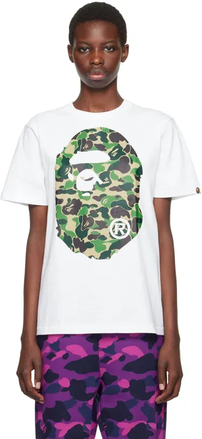 Bape White Abc Camo Big Ape Head T-shirt In White X Green