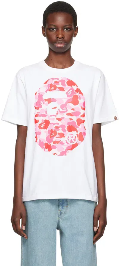 Bape White Abc Camo Big Ape Head T-shirt In White X Pink