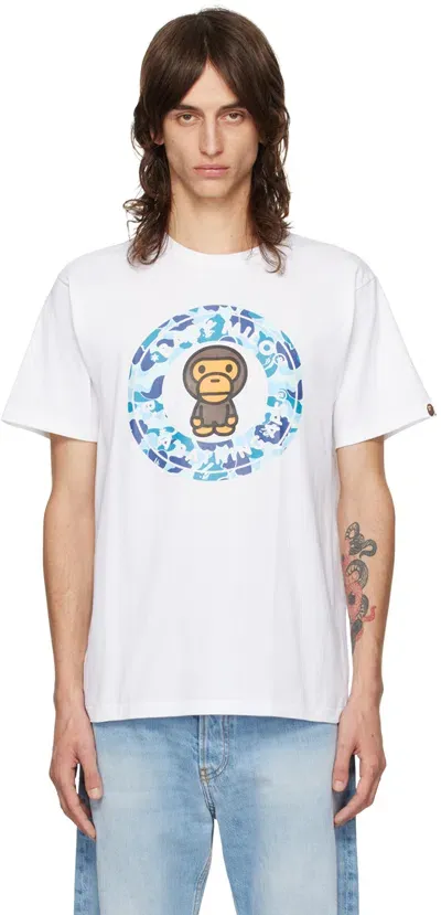 Bape White Abc Camo Milo Busy Works T-shirt In White X Blue