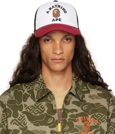 Bape White & Burgundy College Mesh Cap