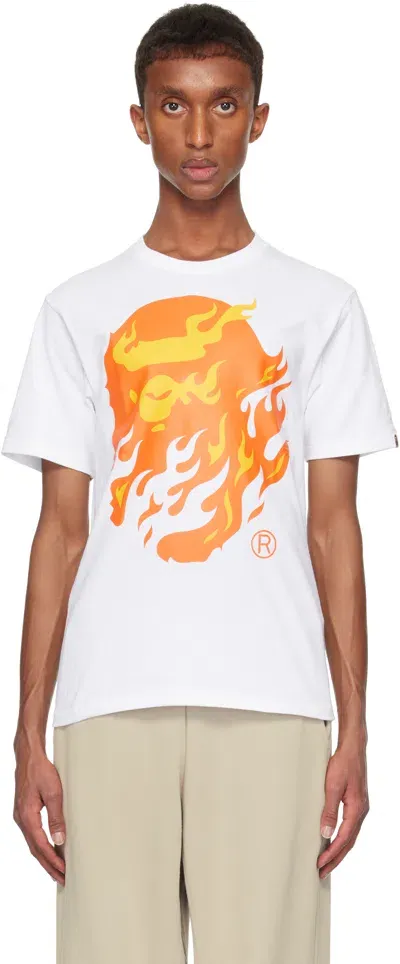 Bape White & Red Flame Ape Head T-shirt In White X Red