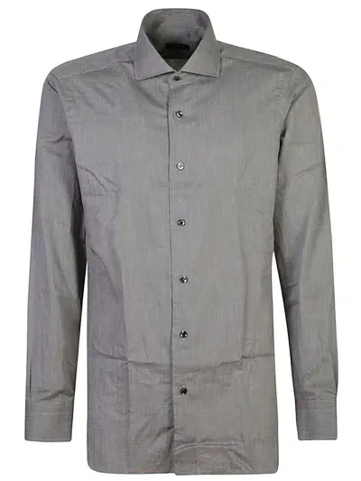 Barba Herringbone Shirt With Modern Fit And Premium Fabric In Grey